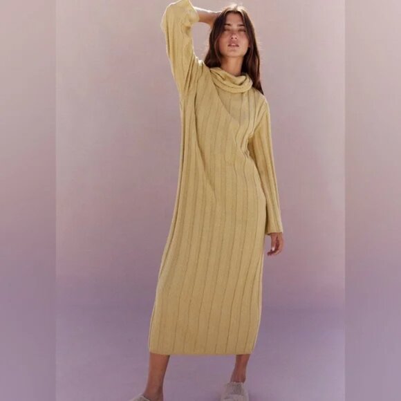 Free People Dresses & Skirts - FREE PEOPLE L Wanda rib cowl neck woman Natural stretch oversized maxi dress M